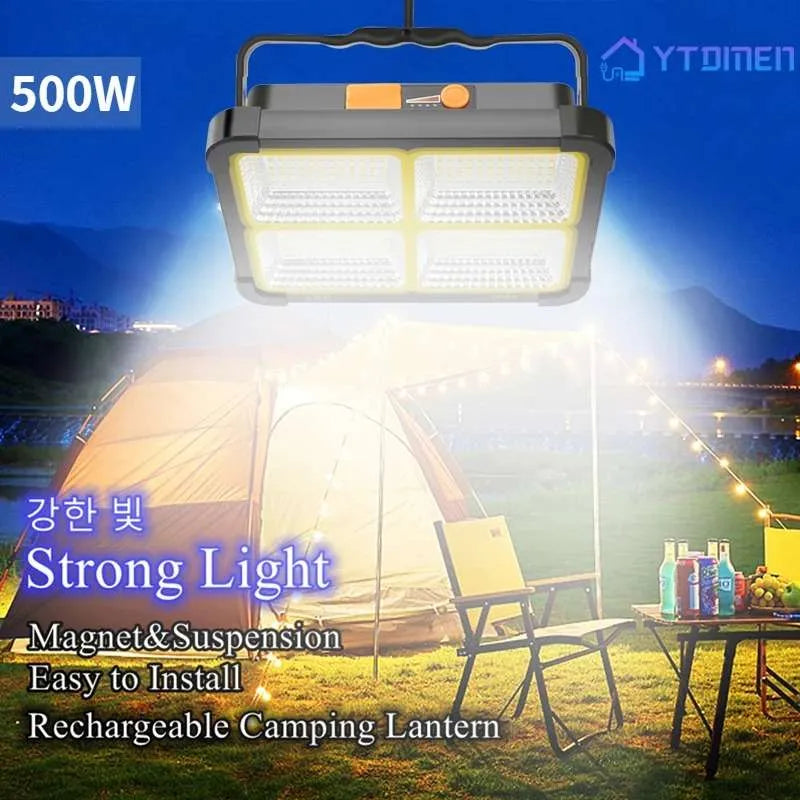 100W USB Rechargeable LED Solar Flood Light 8000mAH with Magnet Strong Light Portable Camping Tent Lamp Work Repair Lighting