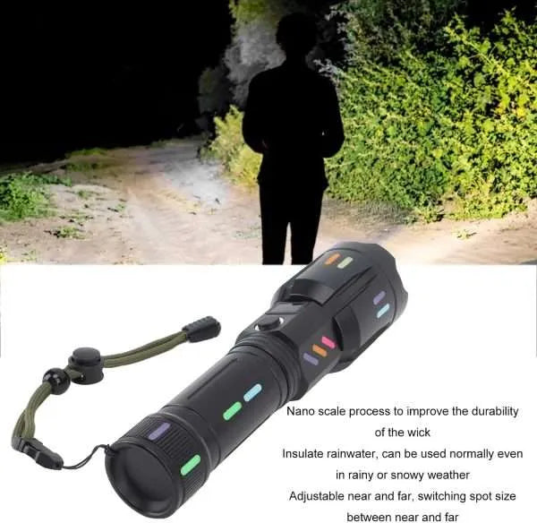3Km Flashlight Luminous Shell Zoomable Long Range Flashlight with Battery Level Display USB Type C Charging and Power bank