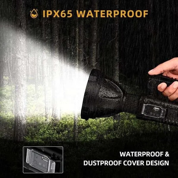 Waterproof Powerful USB Rechargeable Handheld Flashlight, Super Bright with long lasting battery