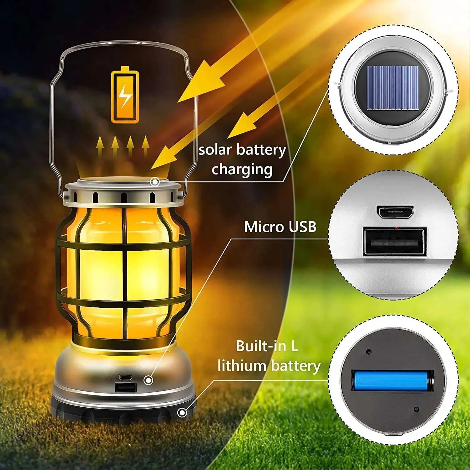 Solar Camping Light Portable Outdoor Tent Lantern LED Rechargeable Flashlights Emergency Searchlight Working Lights Camping Lamp