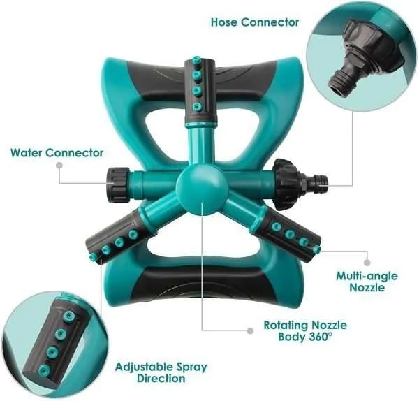 Automatic 360 Rotating Adjustable Garden Water Sprinkler  Covering Large Area with Leak Durable 3 Arm