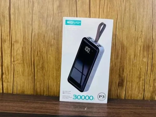 Germany SOVO P3 Latest Generation Power bank 30000 MAh 65 Watt Fast charging 3 Built-in cables Lot Imported