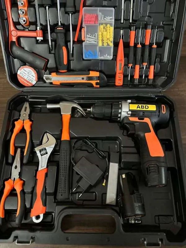 Power Tools Combo Kit Tool Set with 84pcs Accessories Toolbox and 12V Cordless Drill Set for Home Cordless Repair Tool Kit