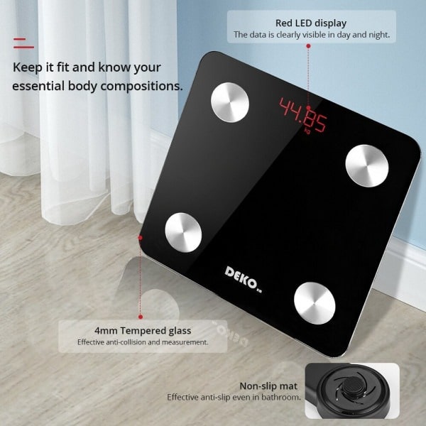 DEKO Body Fat Scale Smart Bluetooth Bathroom Weight Scale Health Monitoring Wireless Digital BMI Body Composition Analyzer