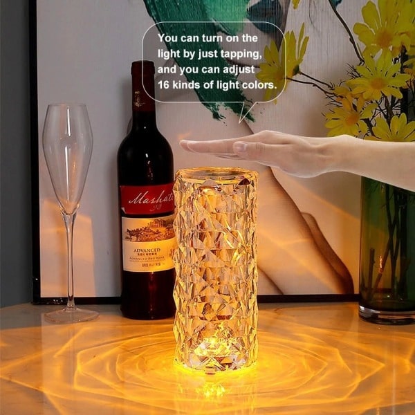 Bluetooth Speaker 16 Multi Colors Crystal Table Lamp Touch Remote Diamond Rose Lamp Room Décor Atmosphere Bedside Night Light Desktop Projector Lights