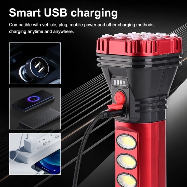 USB/Solar Charging Flashlight Built-in Battery Torch with Side Lanterna Waterproof Multi-function Emergency Power Bank Hand Lamp