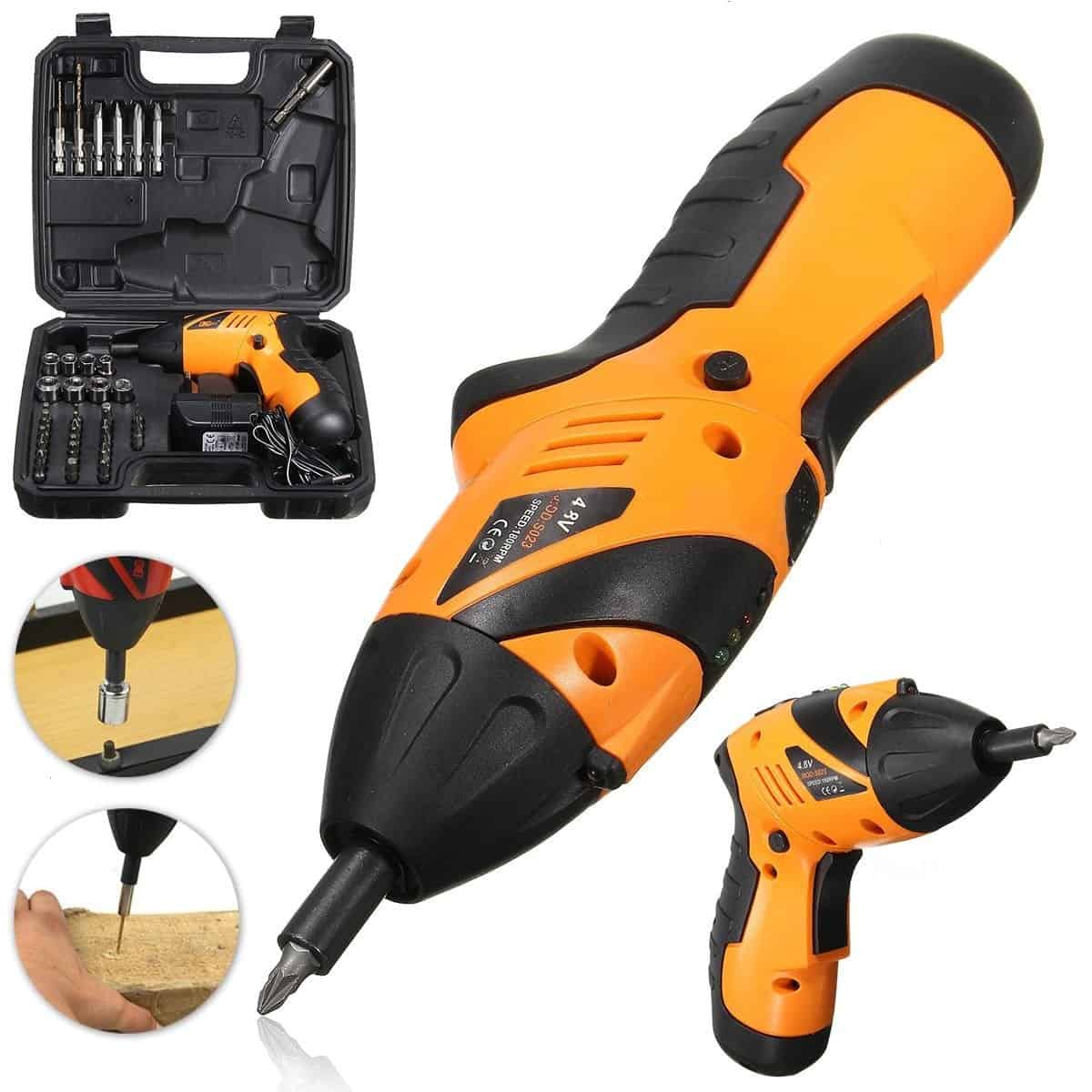 45 PCs Power Tool Cordless Rechargeable Screwdriver Drill Kit Set