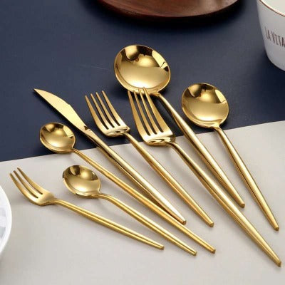 24-Piece Heavy Weight Luxury Titanium Gold Plated Cutlery Set | Imported